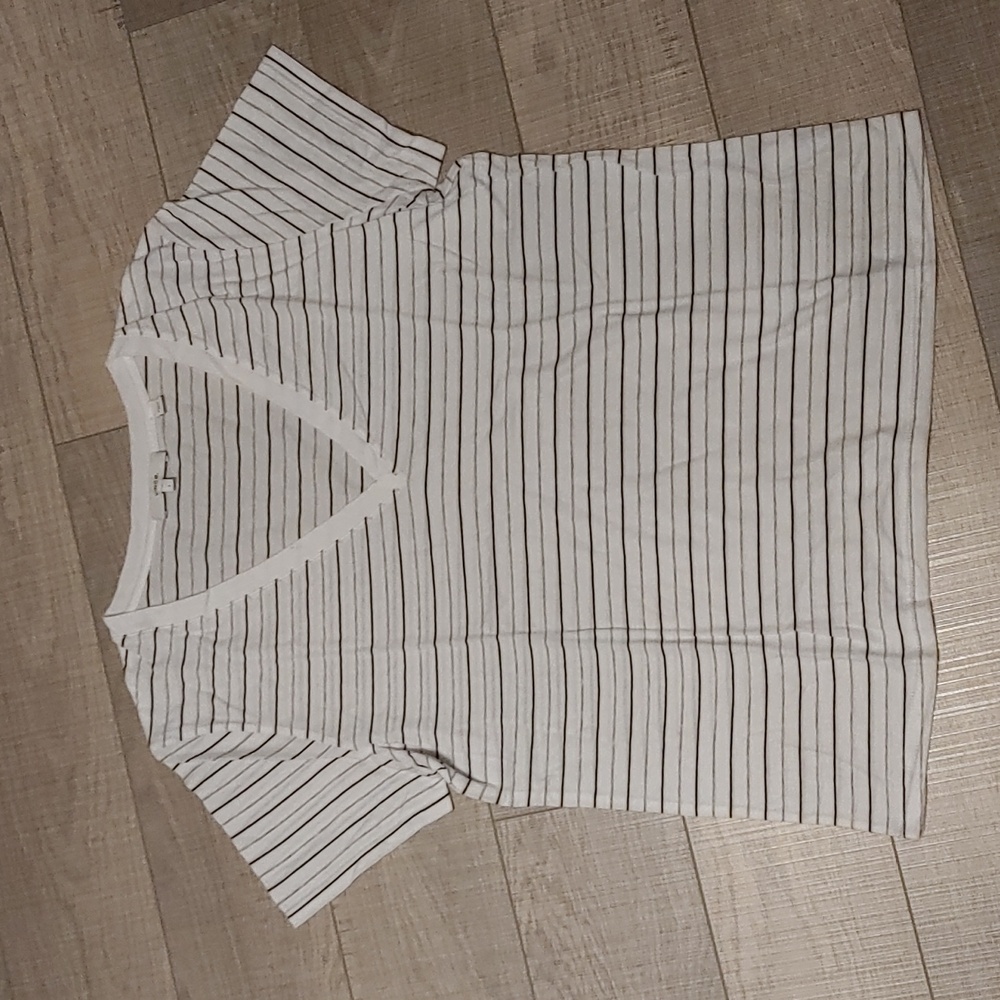 Vince US L Women's Striped V-Neck T-Shirt in Pima Cotton